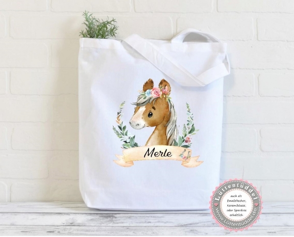 Fohlen Pony Wechselwäsche Beutel Wechselkleidung Name (personalisiert) Kindergarten Wunschname KITA Kindergarten Einschulung Lüttentüddel®